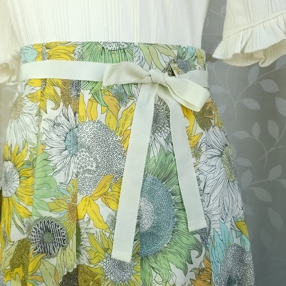 NEW J. Crew Sunflower Print Pleated Skirt Retro 60s Twee Floral Cotton Yellow 0 - Picture 4 of 16